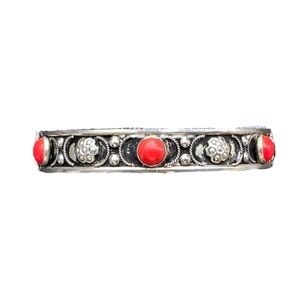 VINTAGE  Sterling Silver Red Coral Hinged Bangle